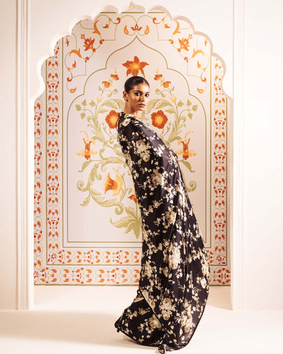 Black Satin Crepe Silk Saree