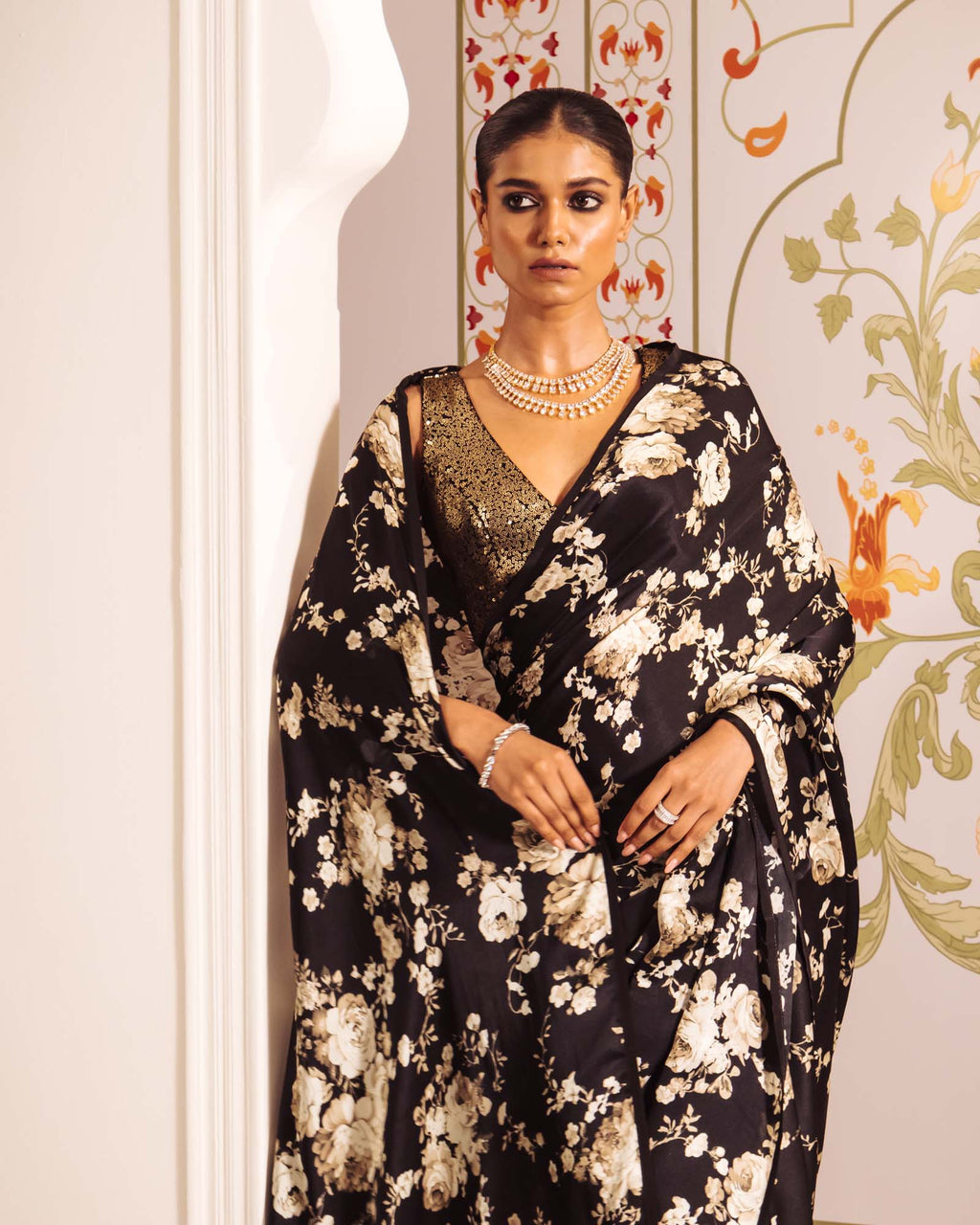 Black Satin Crepe Silk Saree