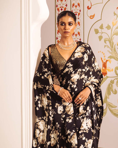 Black Satin Crepe Silk Saree