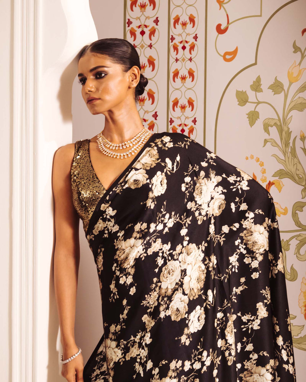 Black Satin Crepe Silk Saree