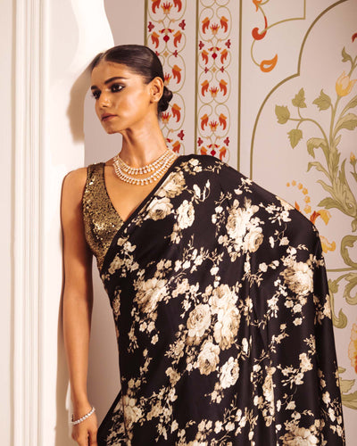 Black Satin Crepe Silk Saree
