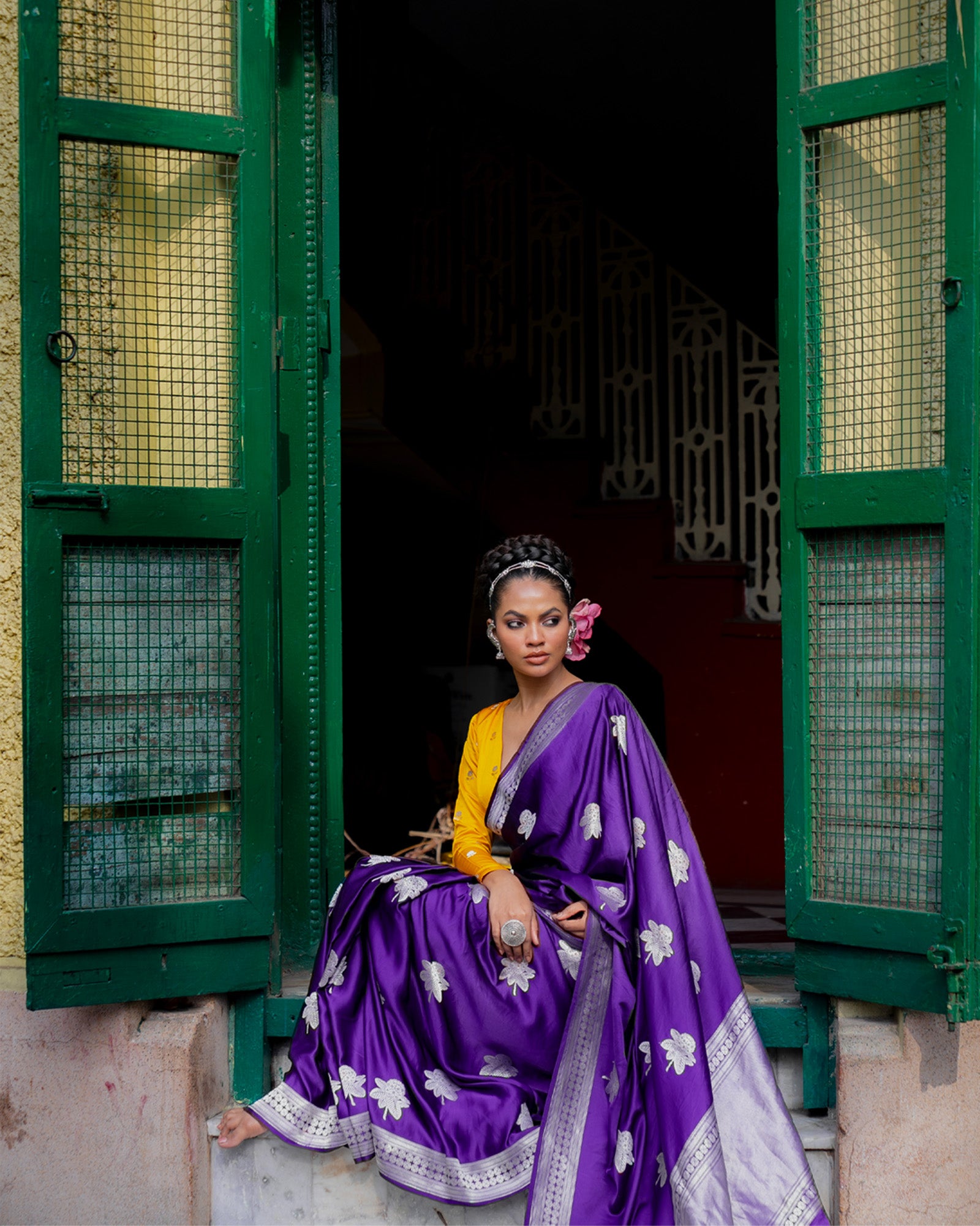Purple Banarasi Silk Satin Saree