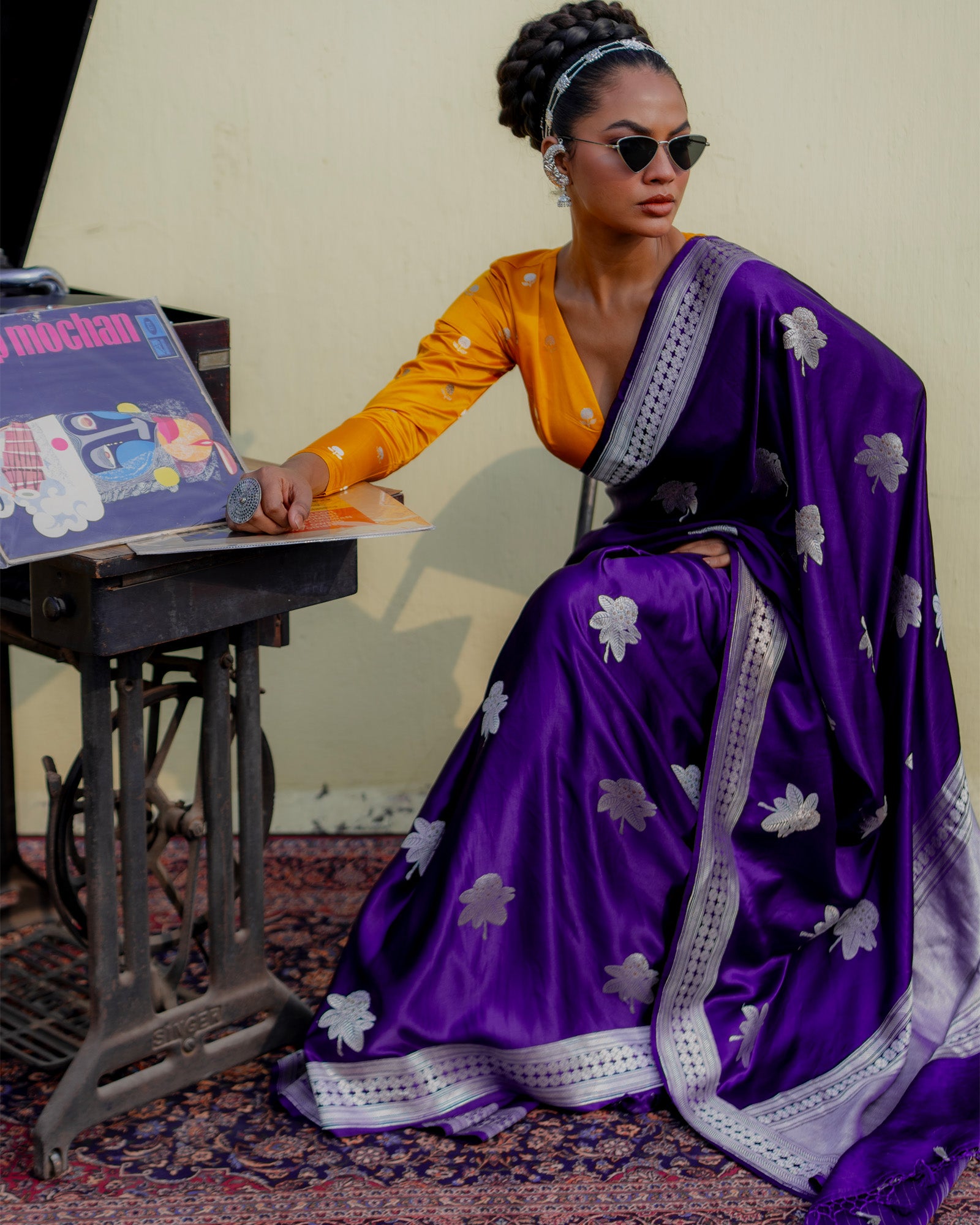 Purple Banarasi Silk Satin Saree