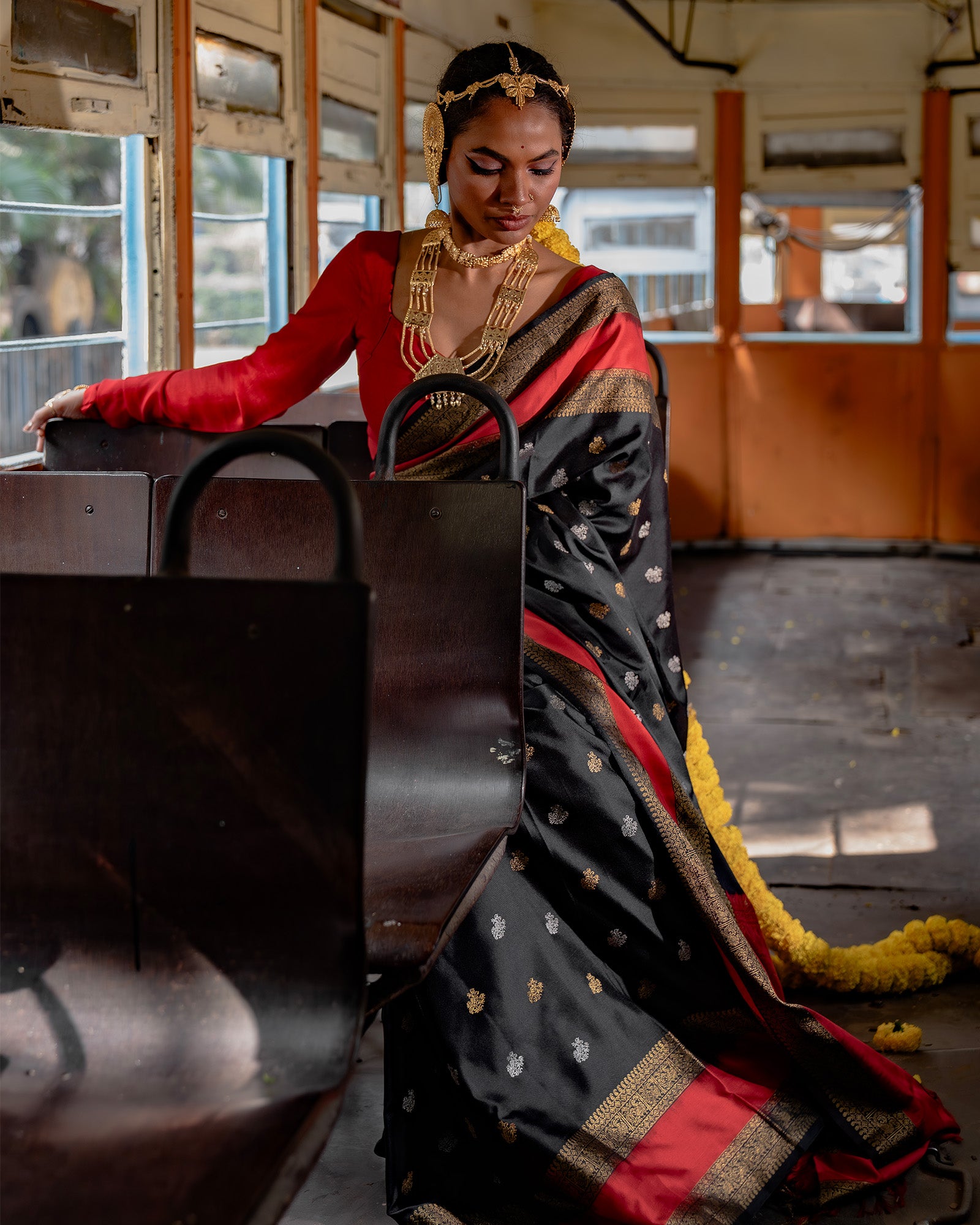 Black Kanchivaram Twill Silk Saree