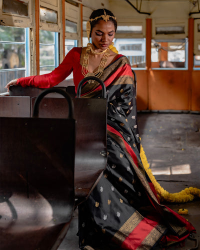 Black Kanchivaram Twill Silk Saree