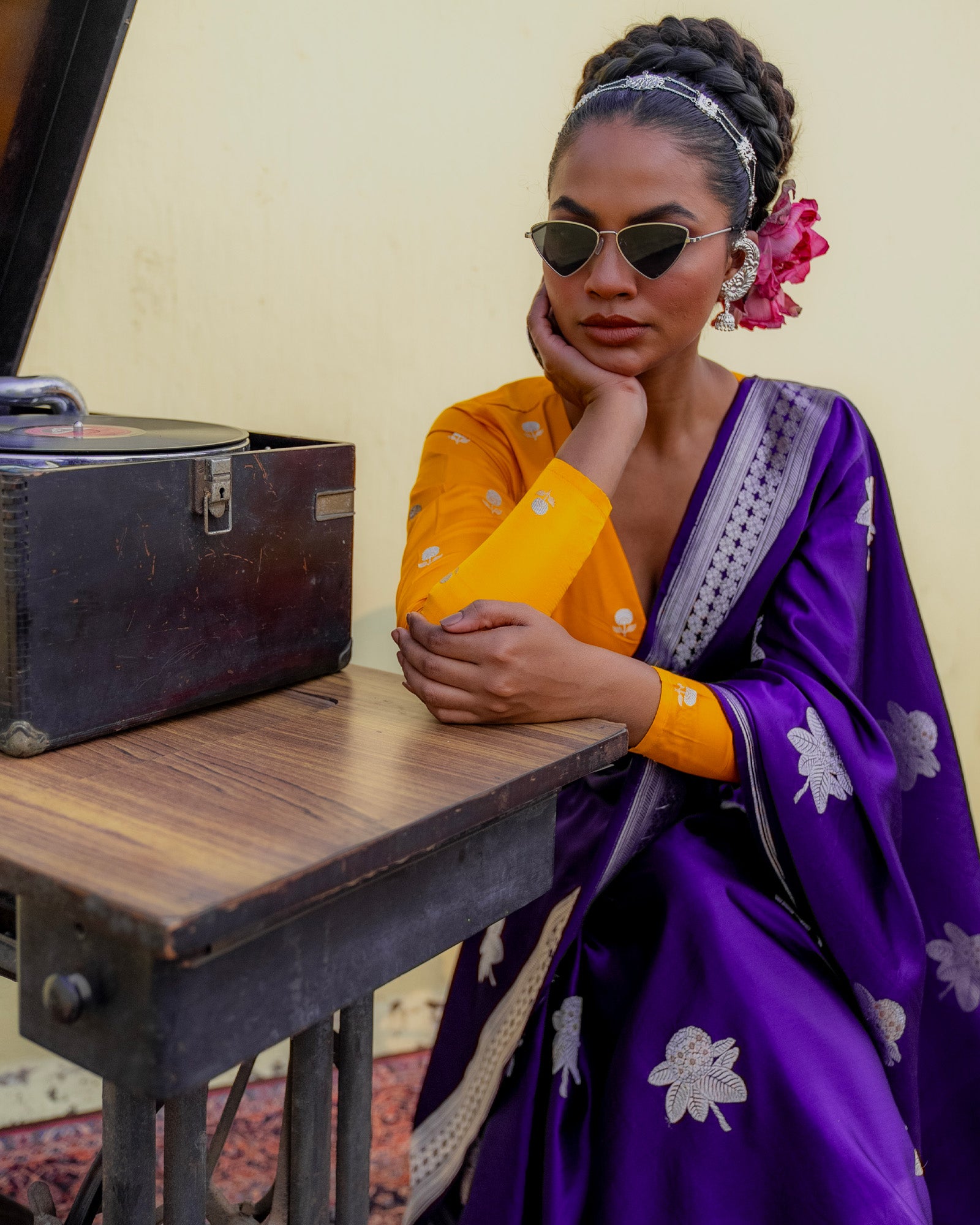 Purple Banarasi Silk Satin Saree