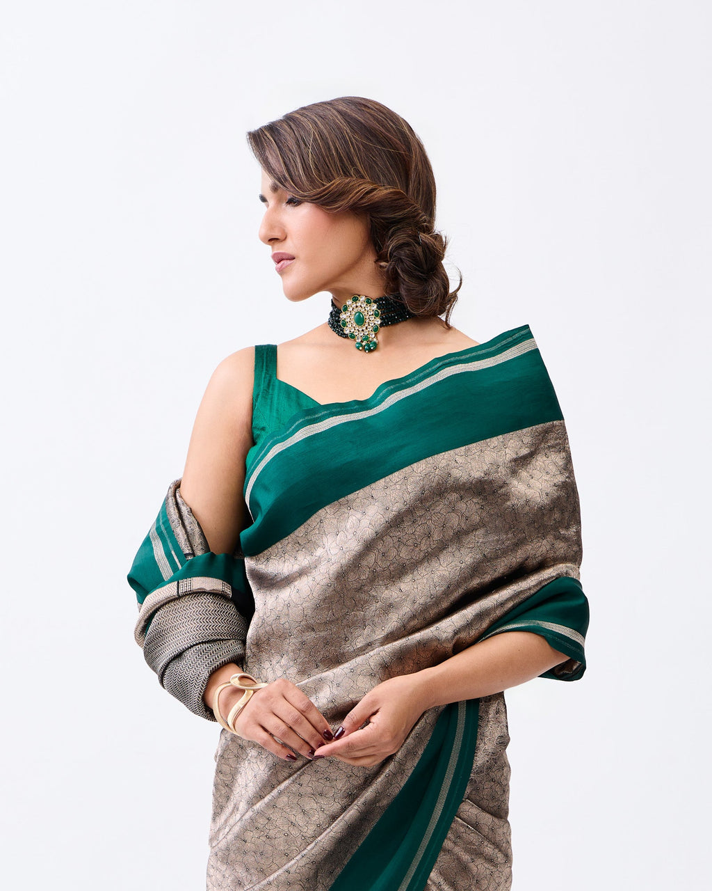 Green Banarasi Kora Silk Saree