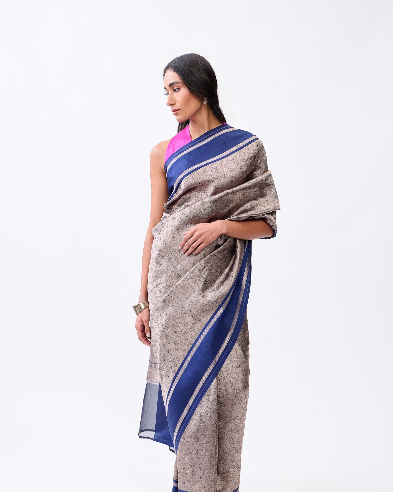 Navy Blue Banarasi Kora Silk Saree