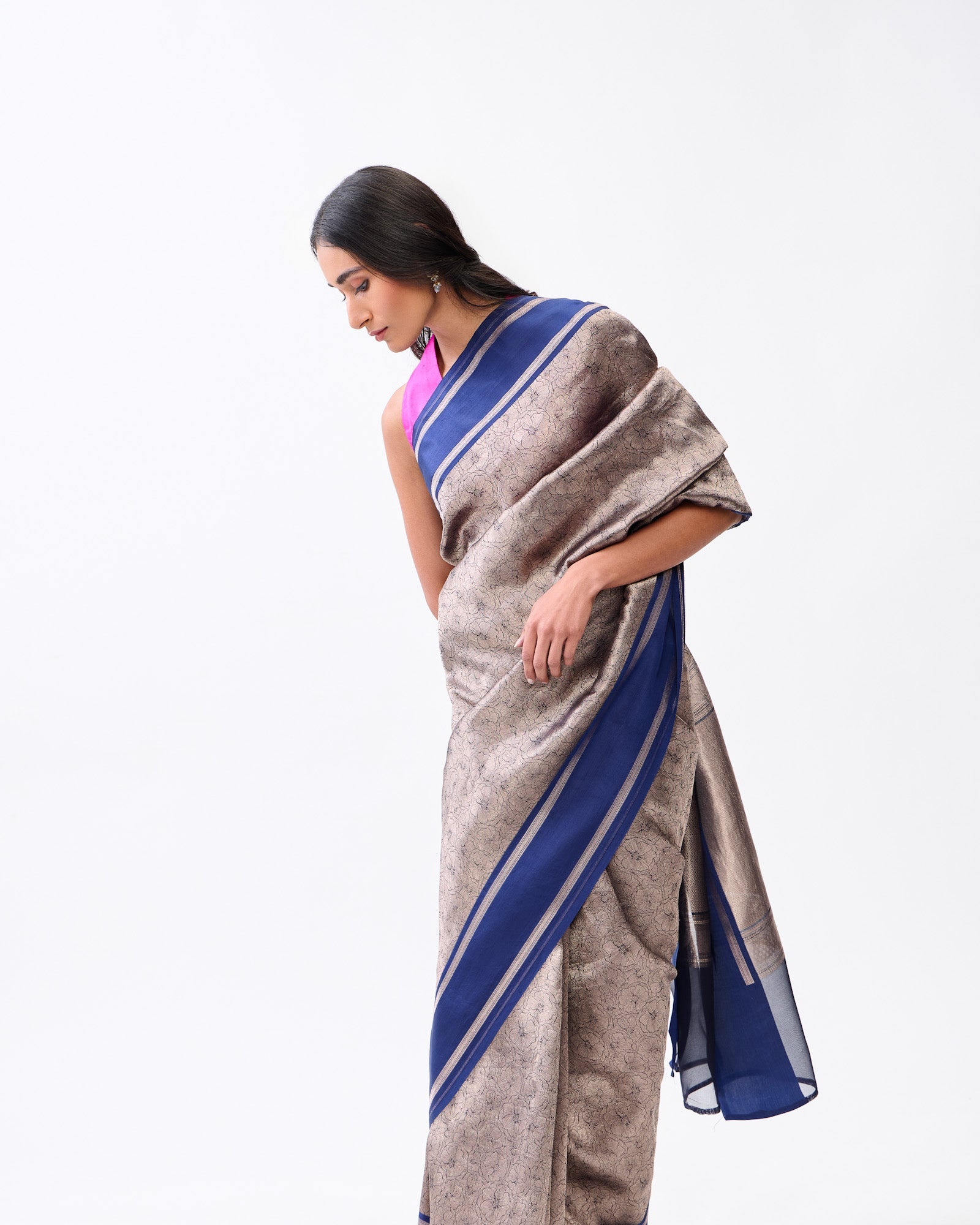 Navy Blue Banarasi Kora Silk Saree