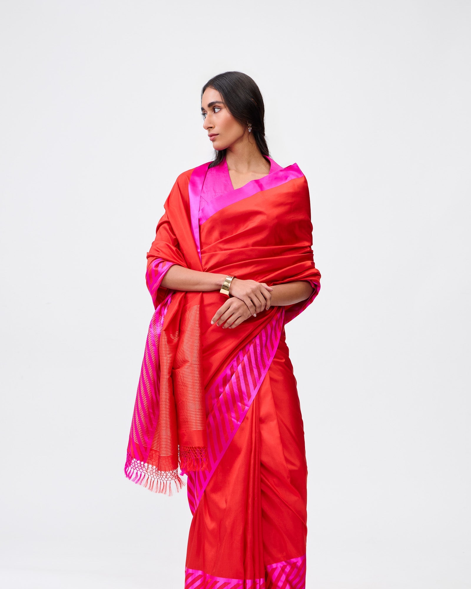 Red Banarasi Satin Silk Saree