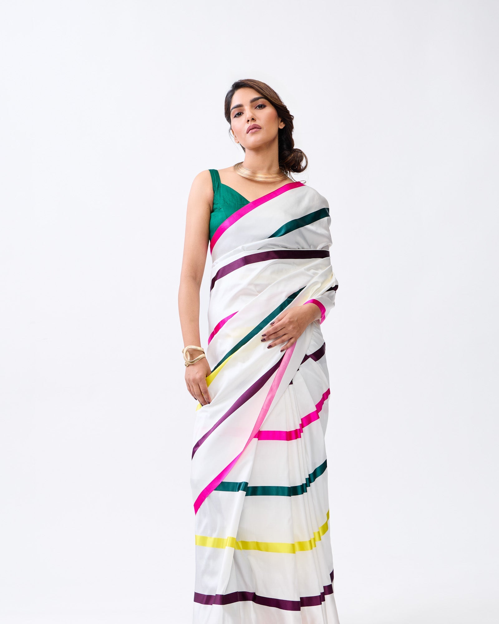 White Banarasi Satin Silk Saree