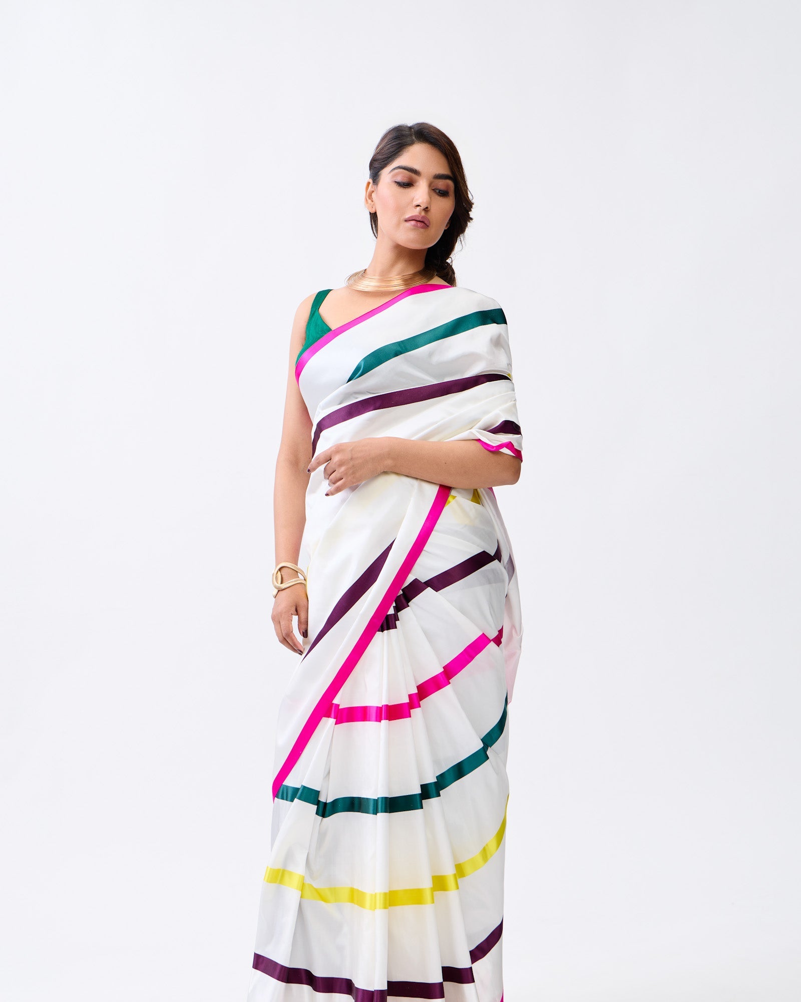 White Banarasi Satin Silk Saree