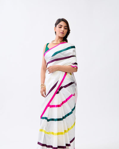 White Banarasi Satin Silk Saree