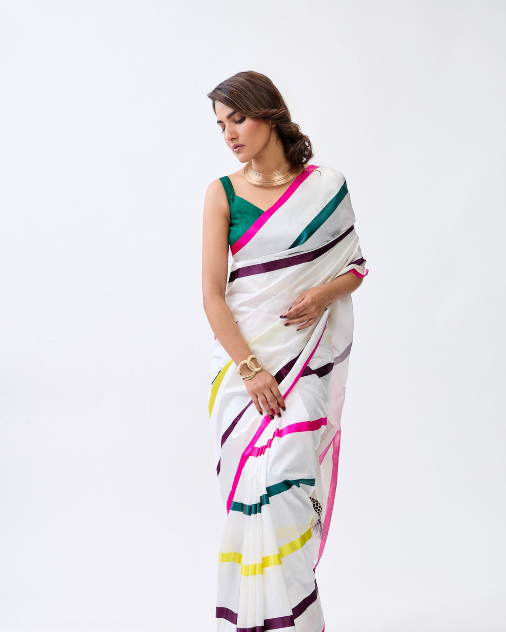 White Banarasi Satin Silk Saree