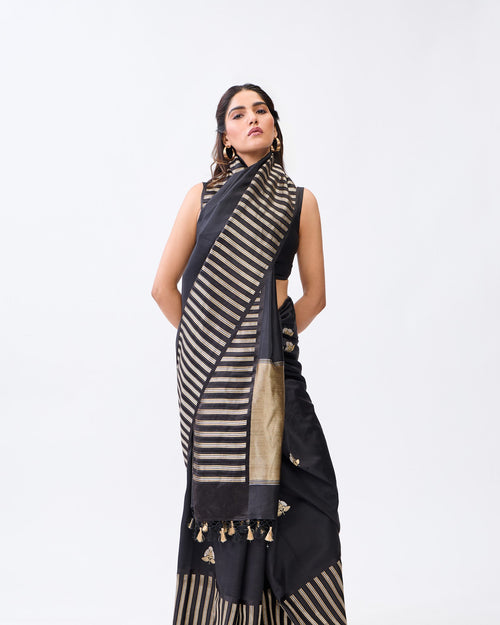 Black Banarasi Poona Silk Saree