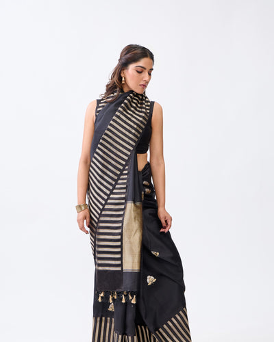 Black Banarasi Poona Silk Saree