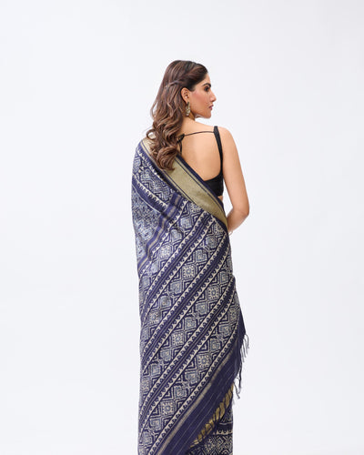 Blue and Grey Patola Silk Saree