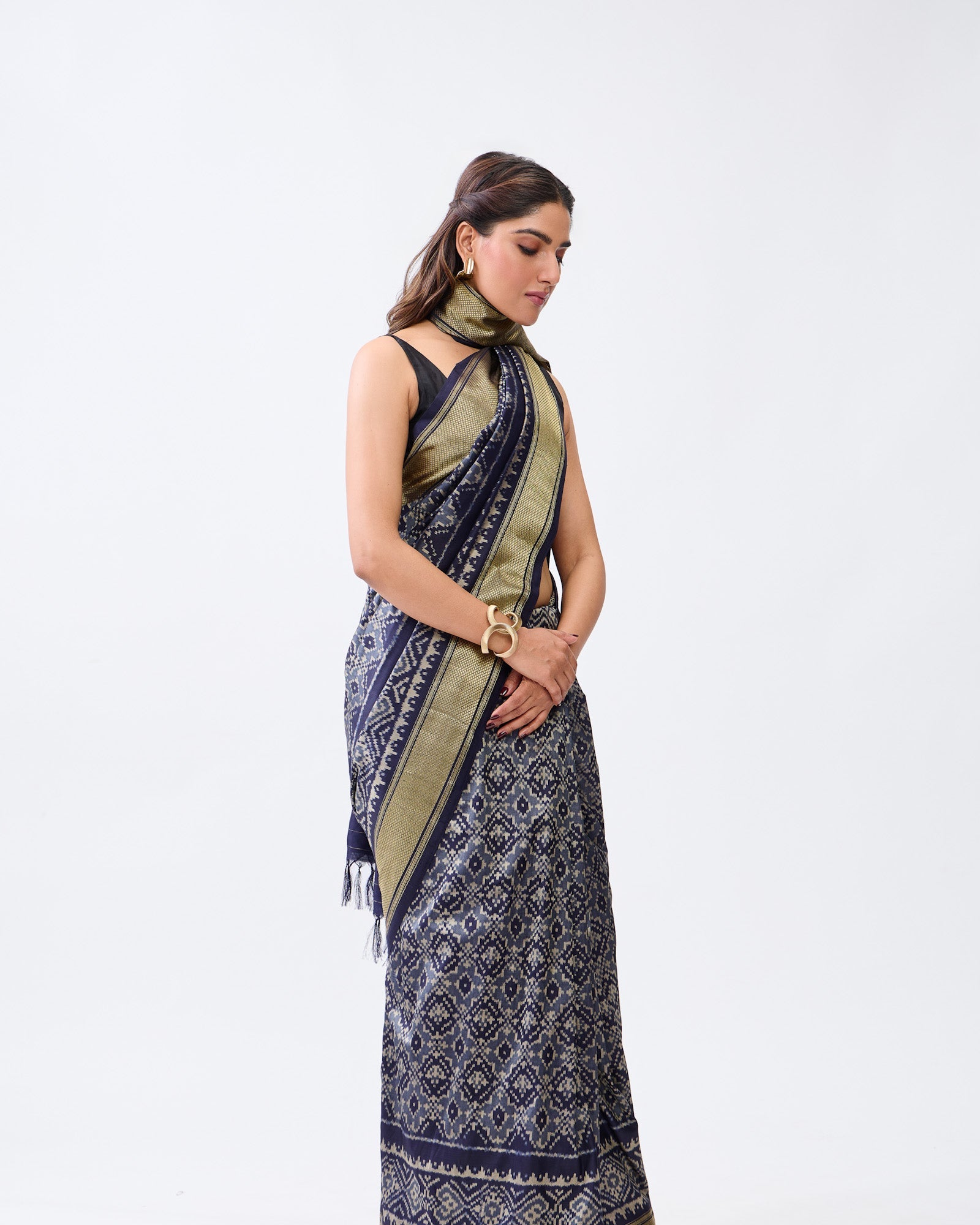 Blue and Grey Patola Silk Saree