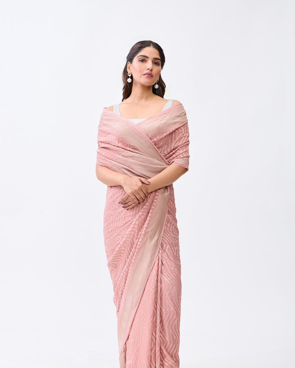 Peach Banarasi Georgette Silk Saree
