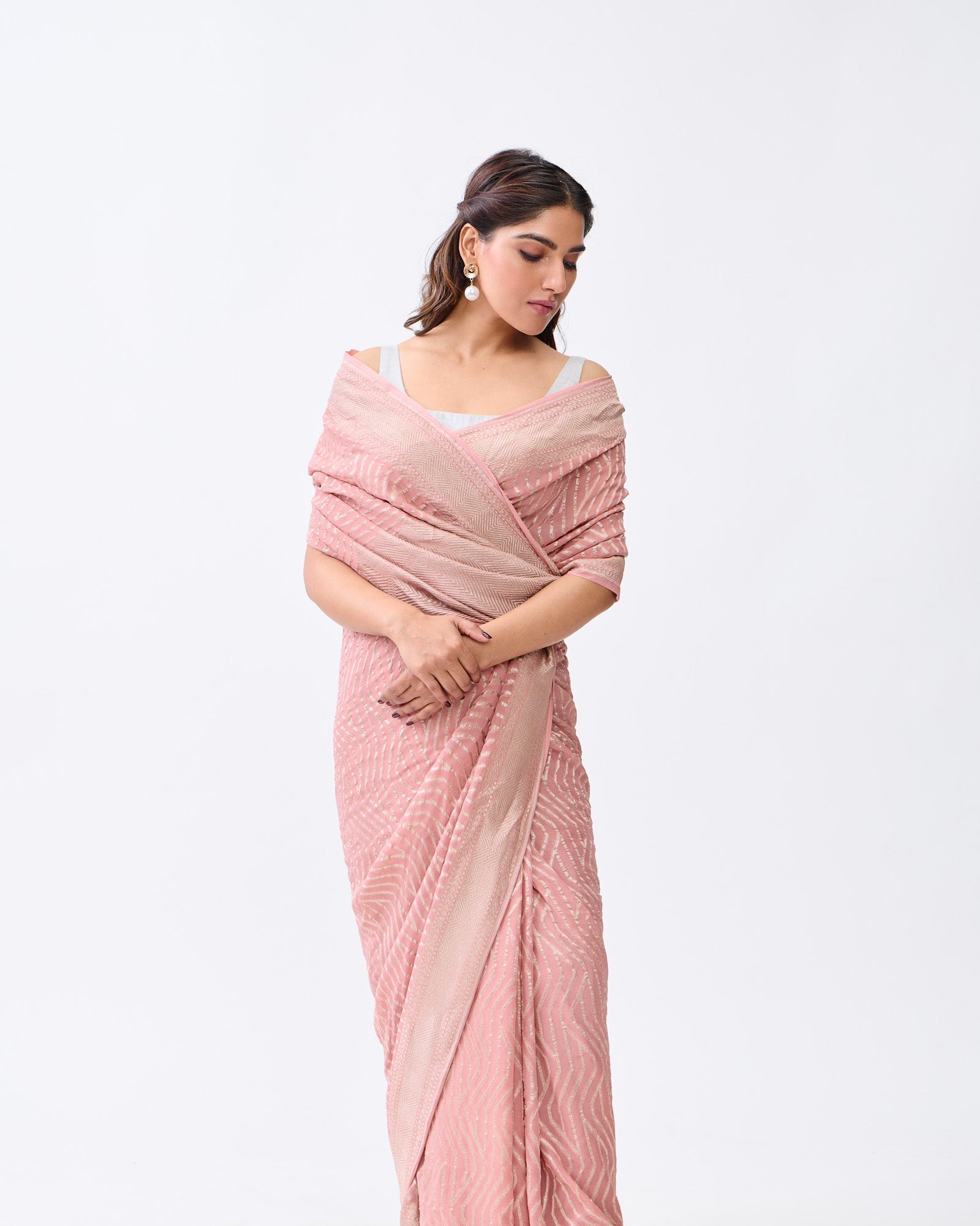 Peach Banarasi Georgette Silk Saree
