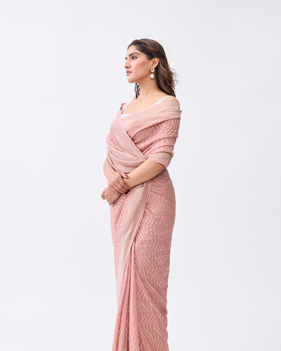 Peach Banarasi Georgette Silk Saree
