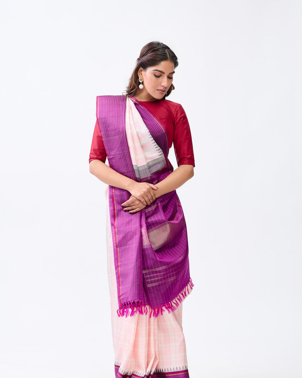 Pink & White Kanchivaram Silk Saree
