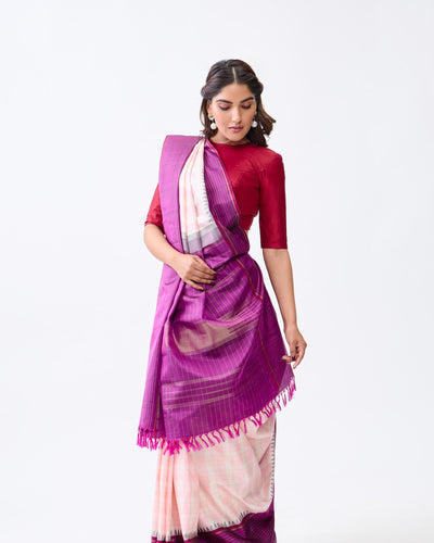 Pink & White Kanchivaram Silk Saree