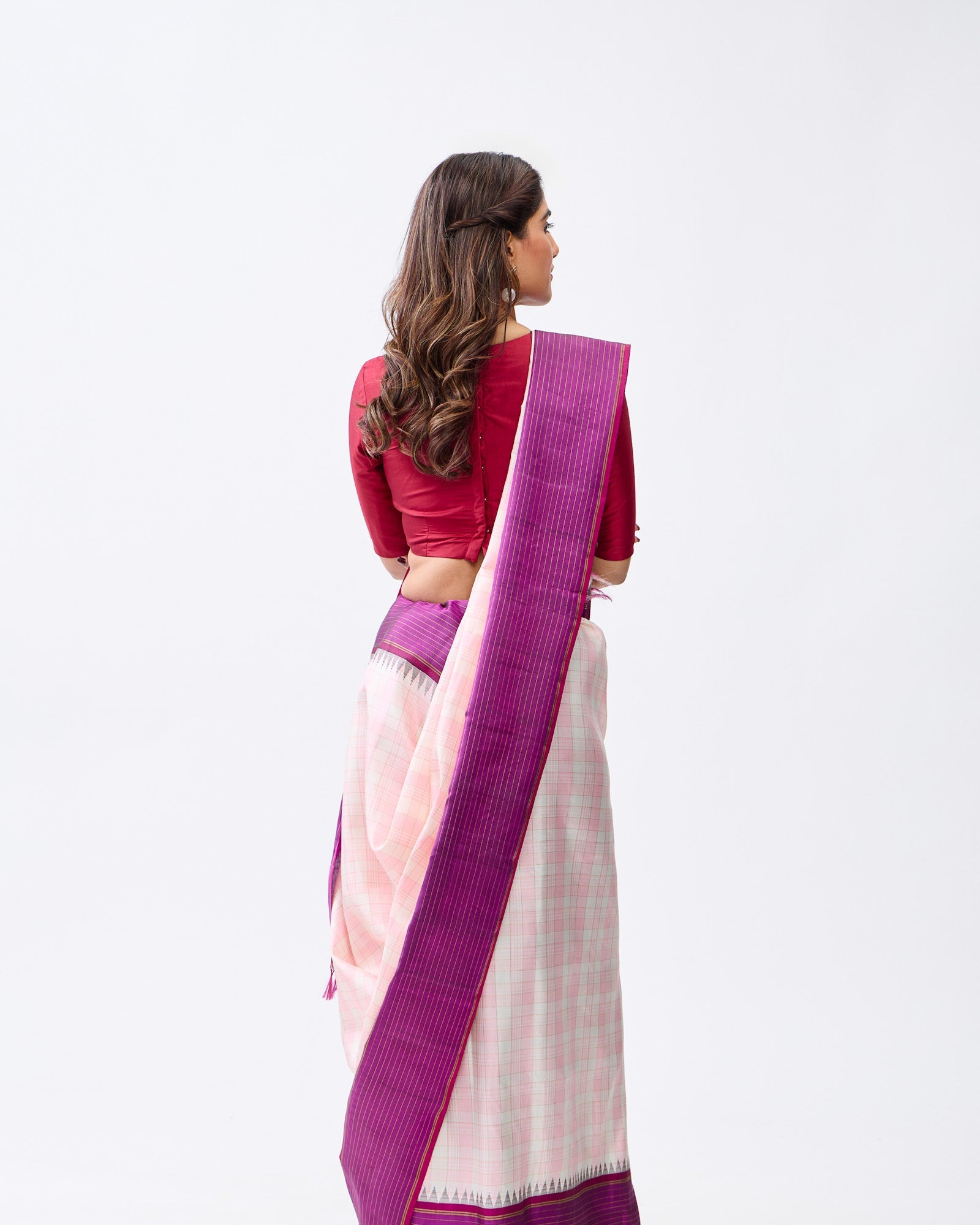 Pink & White Kanchivaram Silk Saree
