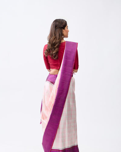 Pink & White Kanchivaram Silk Saree