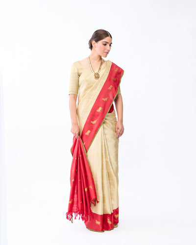 Cream Kanchivaram Silk Saree