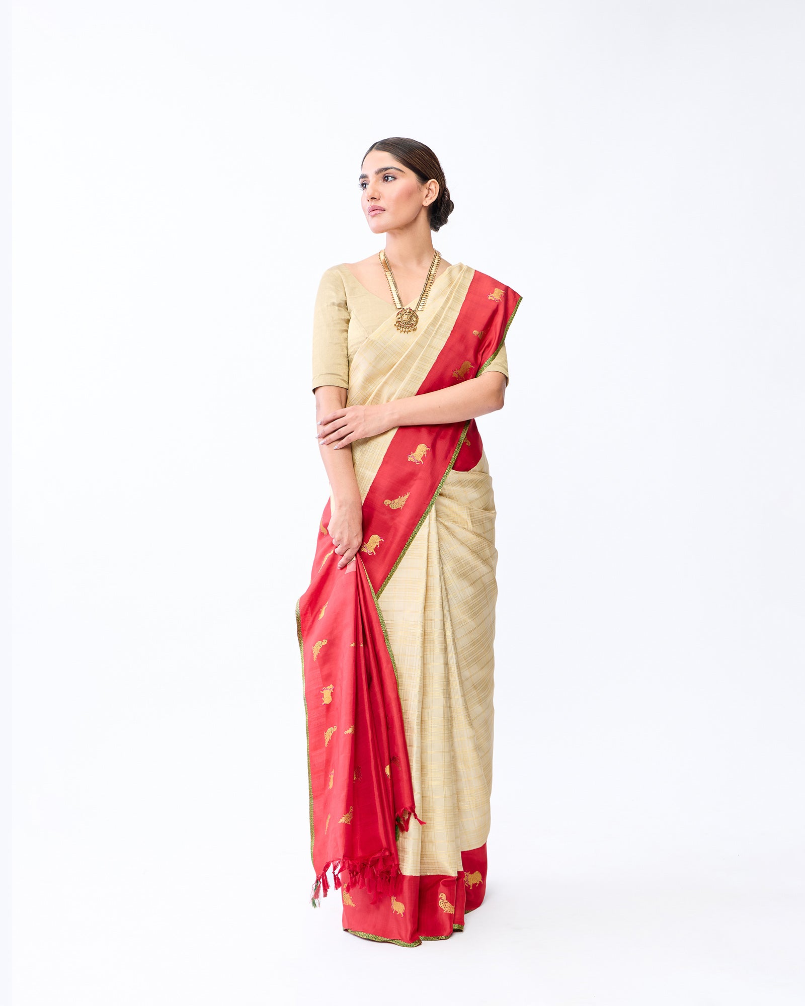 Cream Kanchivaram Silk Saree
