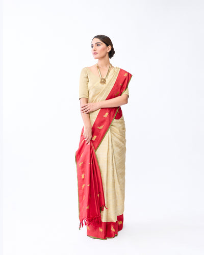 Cream Kanchivaram Silk Saree