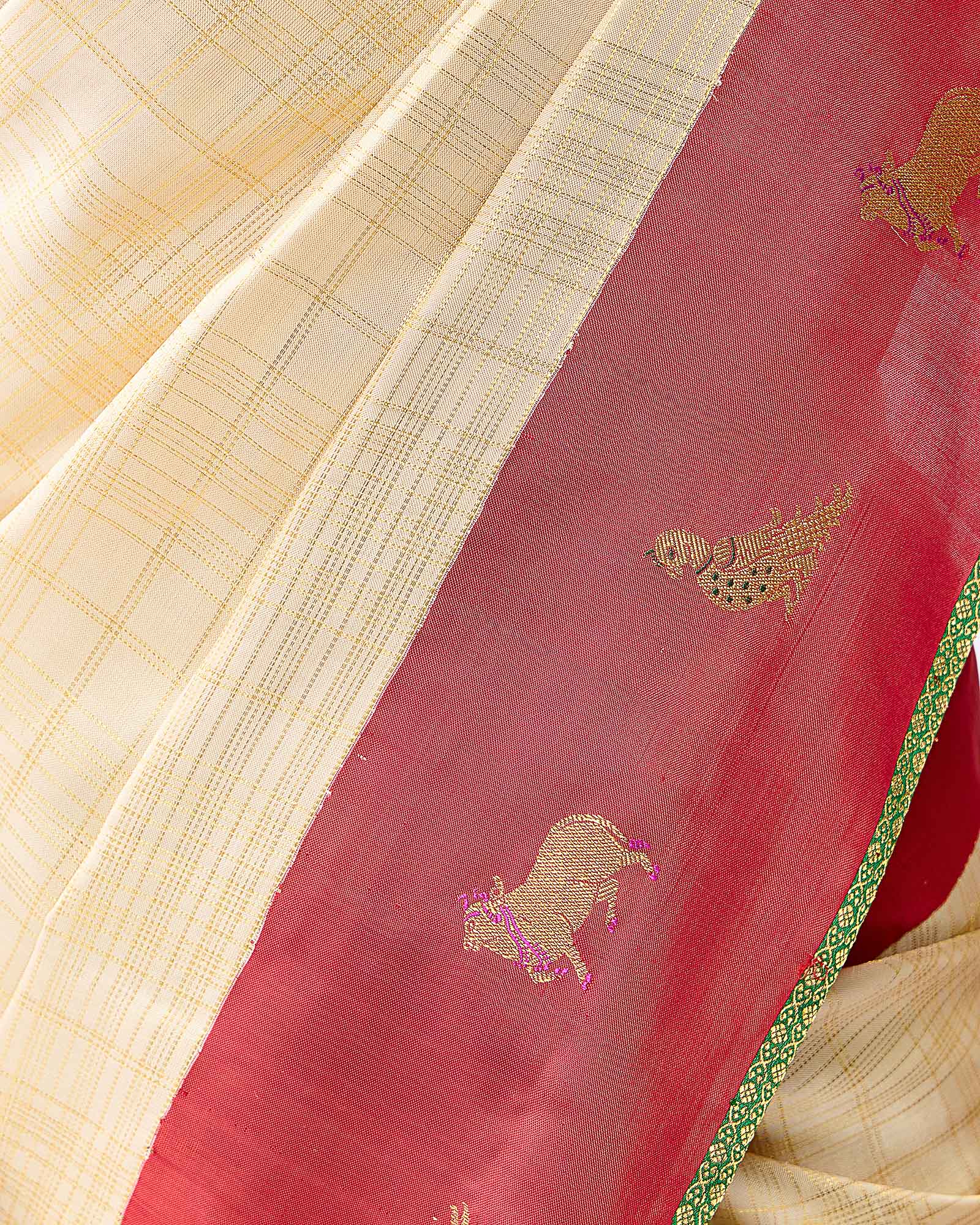 Cream Kanchivaram Silk Saree