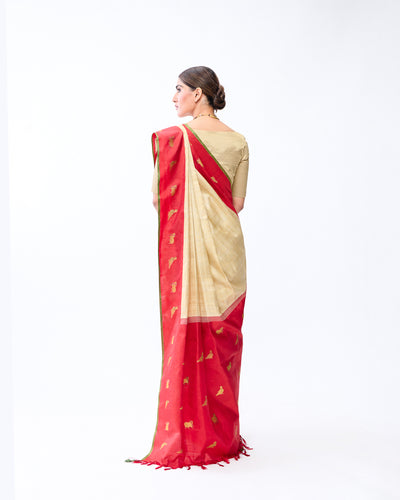 Cream Kanchivaram Silk Saree