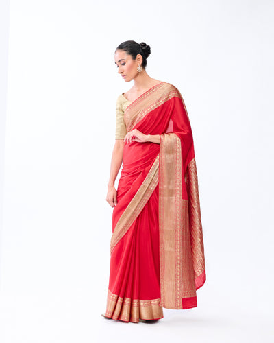 Red Mysore Crepe Silk Saree