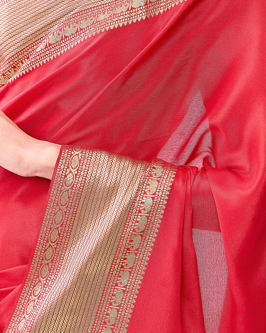 Red Mysore Crepe Silk Saree