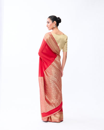 Red Mysore Crepe Silk Saree