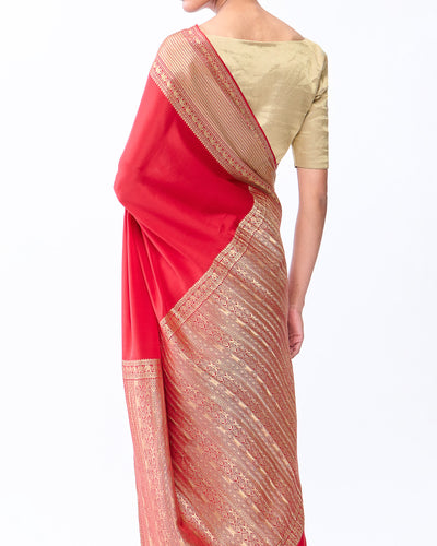 Red Mysore Crepe Silk Saree