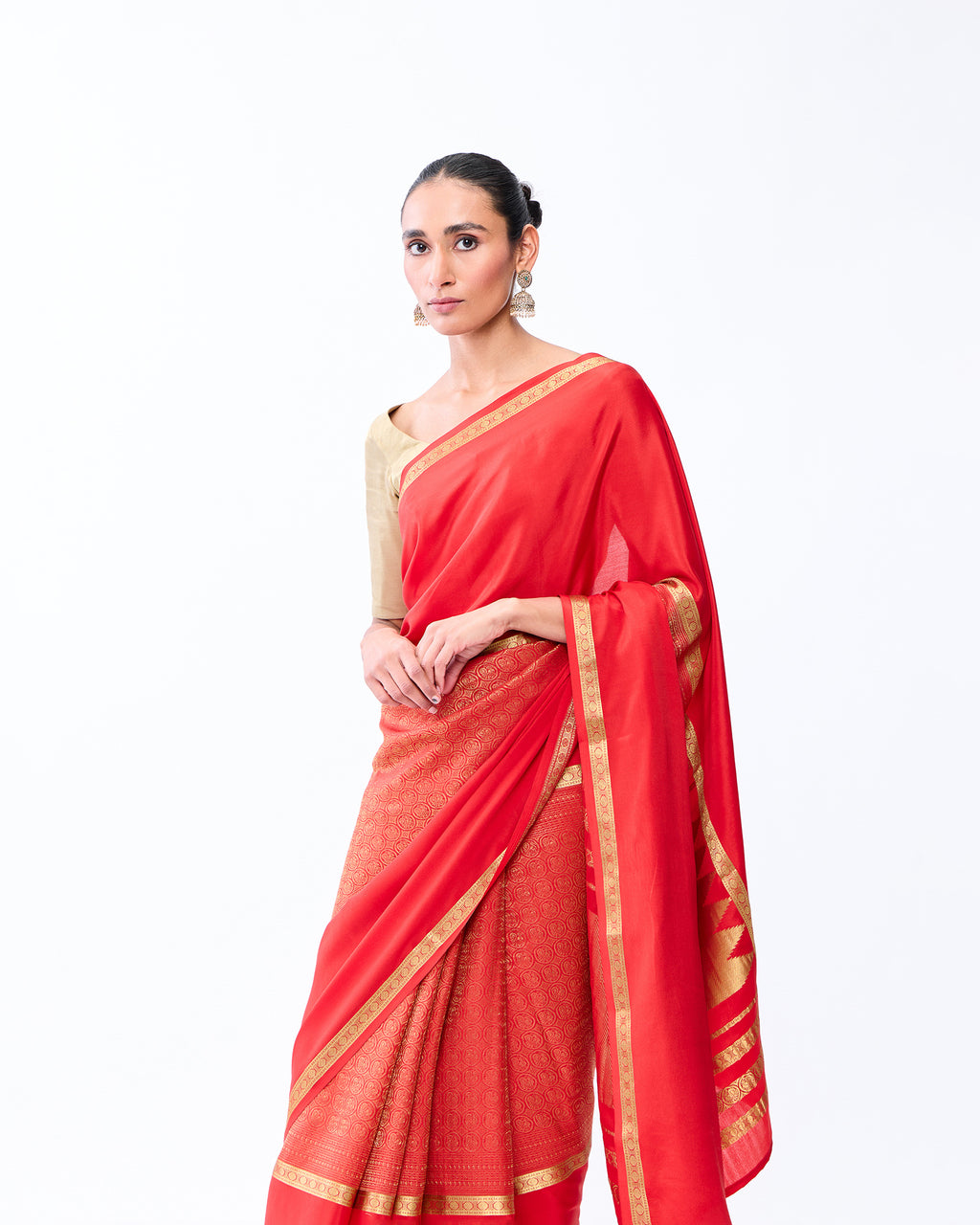 Orange Mysore Crepe Silk Saree