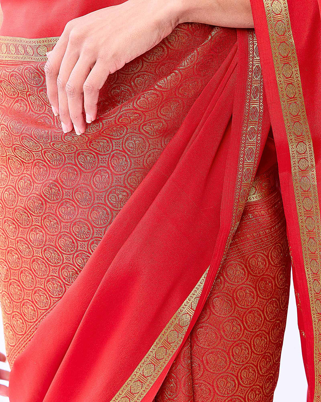 Orange Mysore Crepe Silk Saree