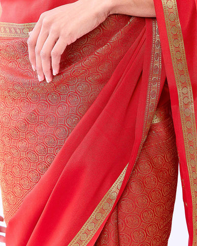 Orange Mysore Crepe Silk Saree