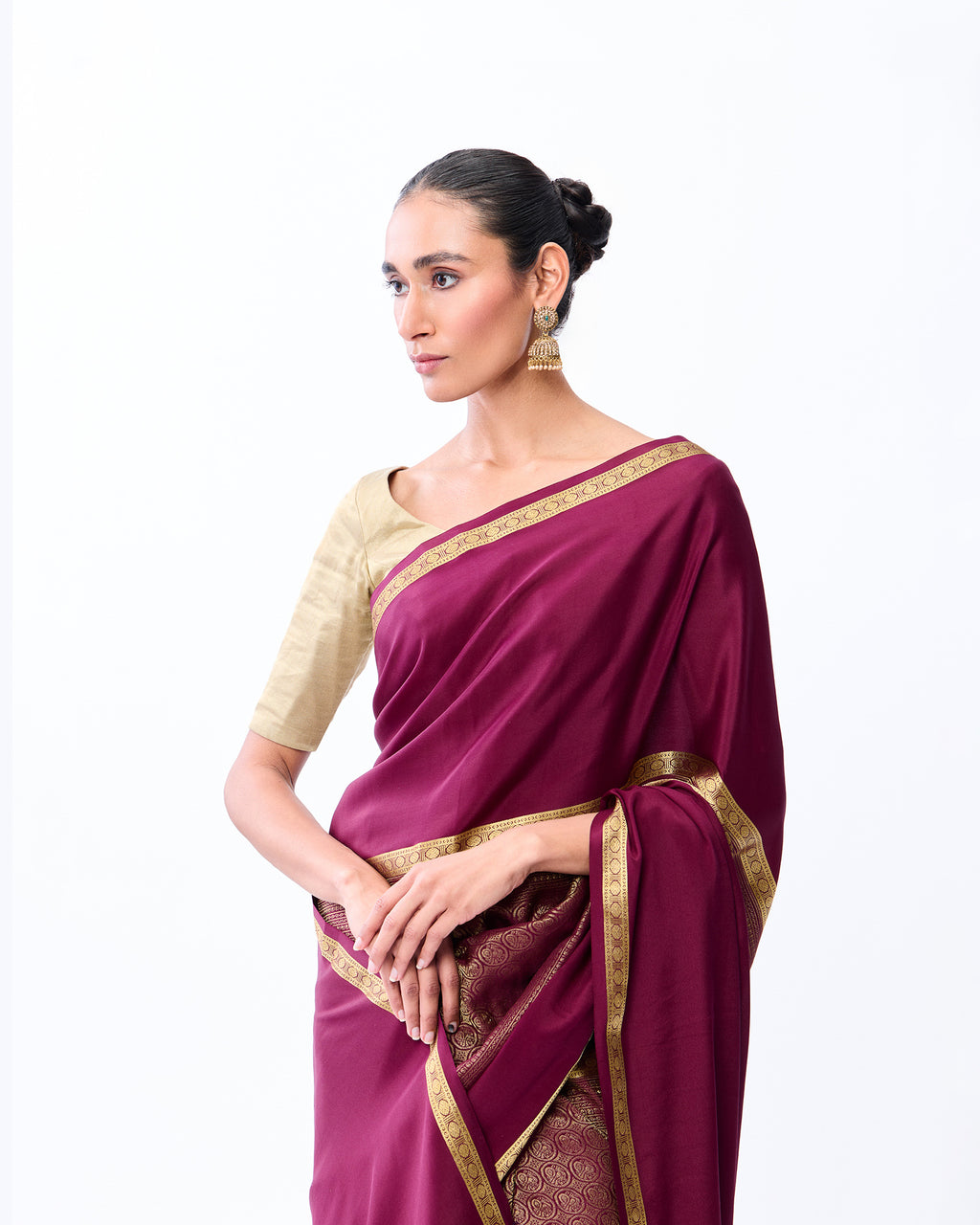 Burgundy Mysore Crepe Silk Saree - 013 of 105
