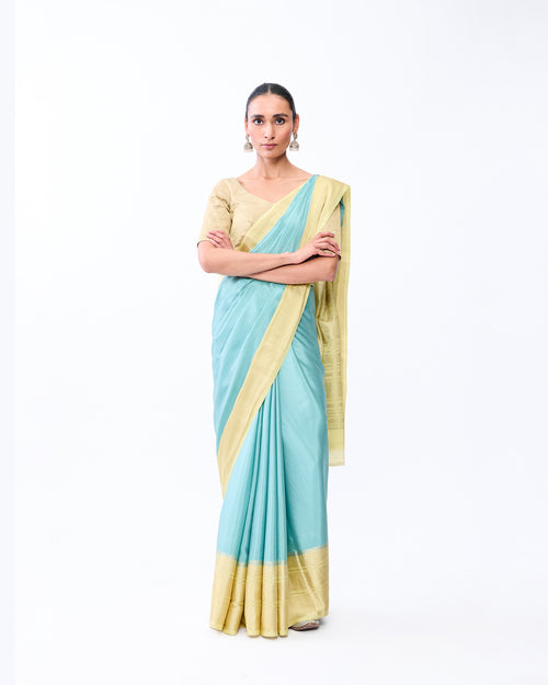 Blue Mysore Crepe Silk Saree