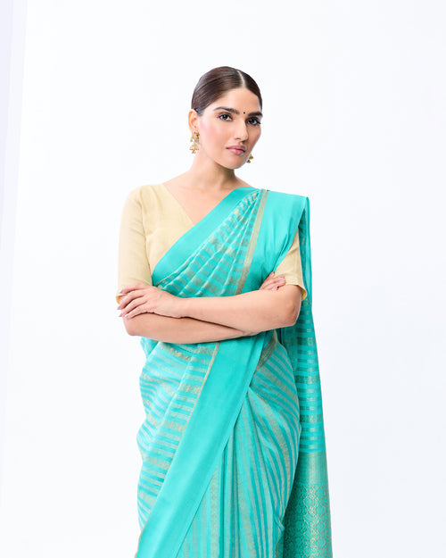 Blue Mysore Crepe Silk Saree