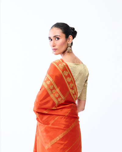 Orange Mysore Crepe Silk Saree