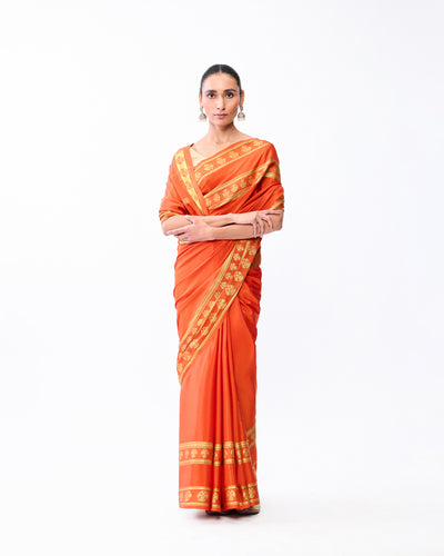 Orange Mysore Crepe Silk Saree