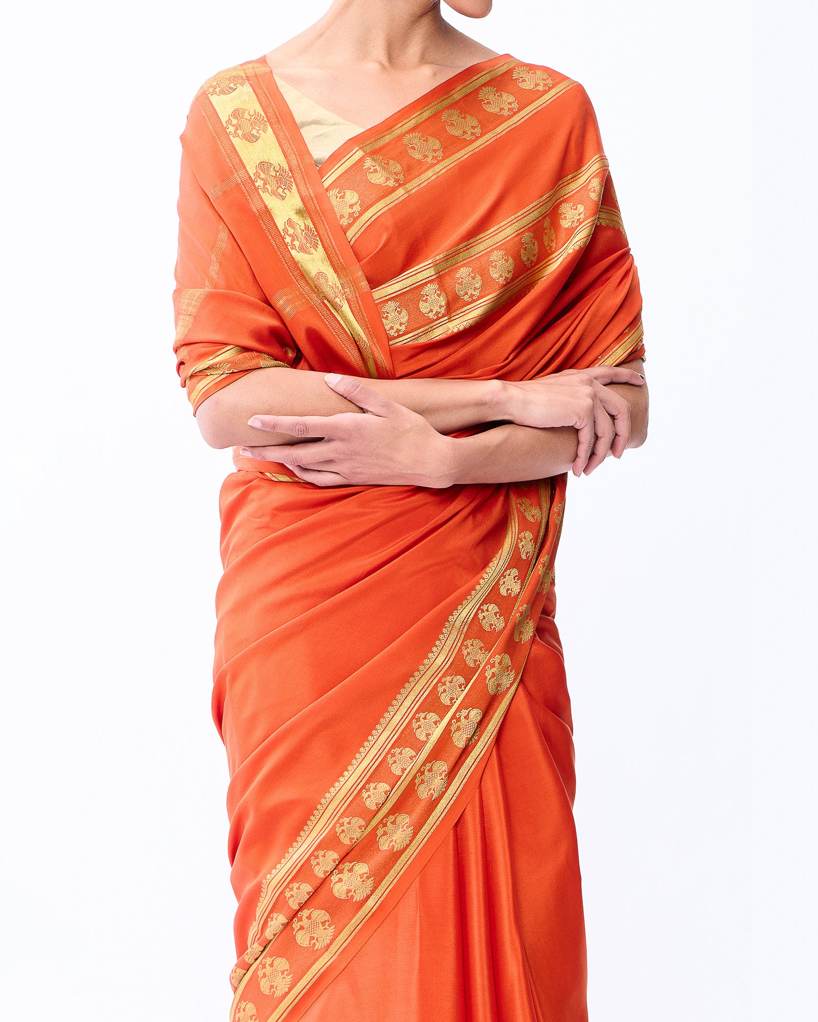 Orange Mysore Crepe Silk Saree