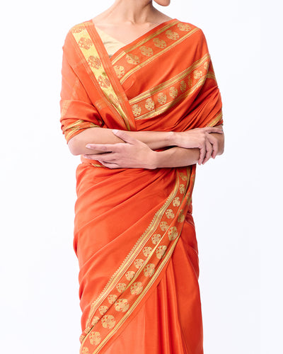 Orange Mysore Crepe Silk Saree
