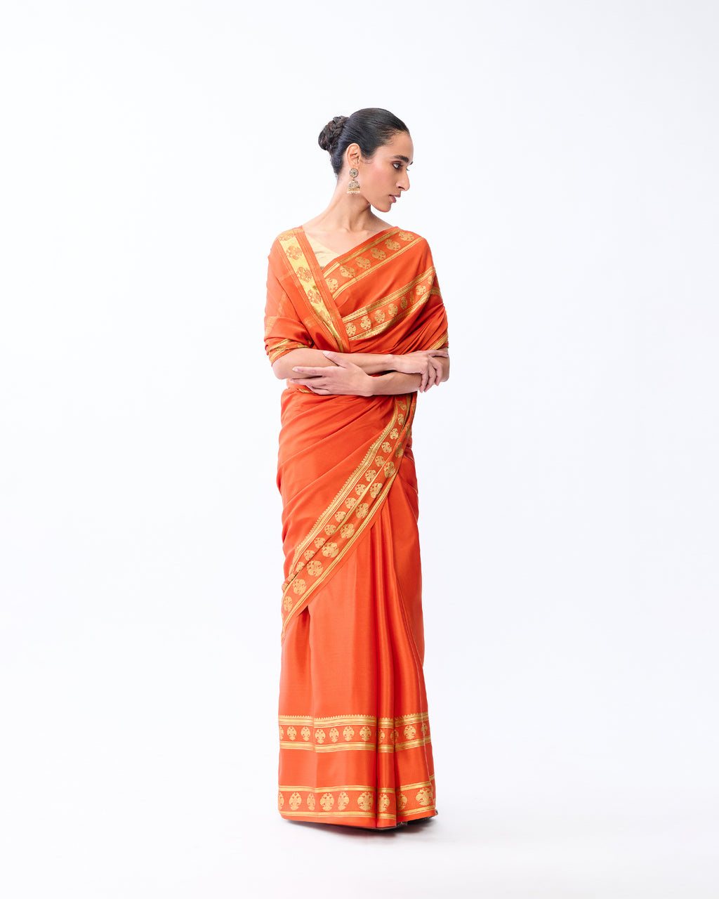 Orange Mysore Crepe Silk Saree