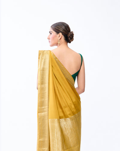Yellow Mysore Crepe Silk Saree